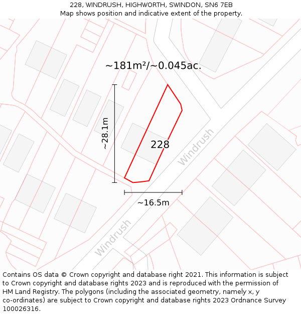 228, WINDRUSH, HIGHWORTH, SWINDON, SN6 7EB: Plot and title map