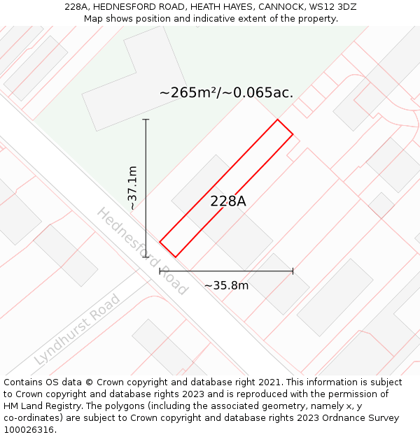 228A, HEDNESFORD ROAD, HEATH HAYES, CANNOCK, WS12 3DZ: Plot and title map