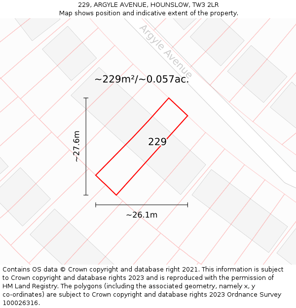 229, ARGYLE AVENUE, HOUNSLOW, TW3 2LR: Plot and title map