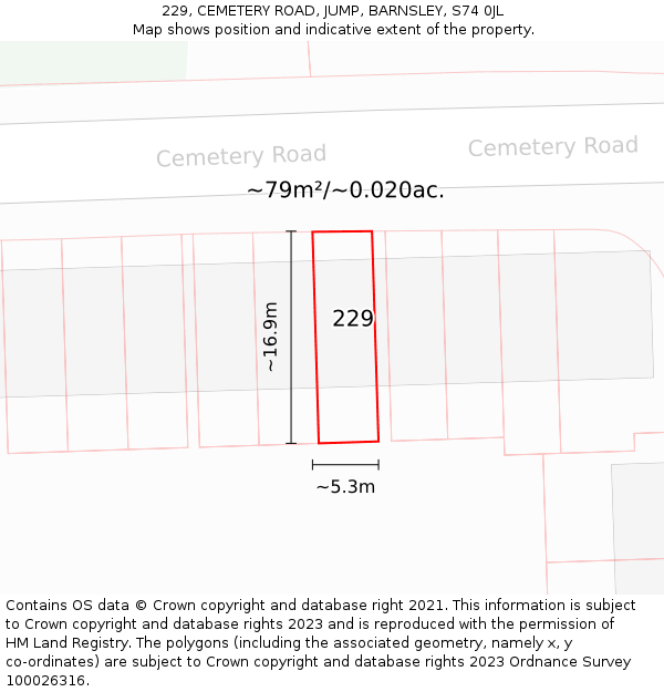 229, CEMETERY ROAD, JUMP, BARNSLEY, S74 0JL: Plot and title map