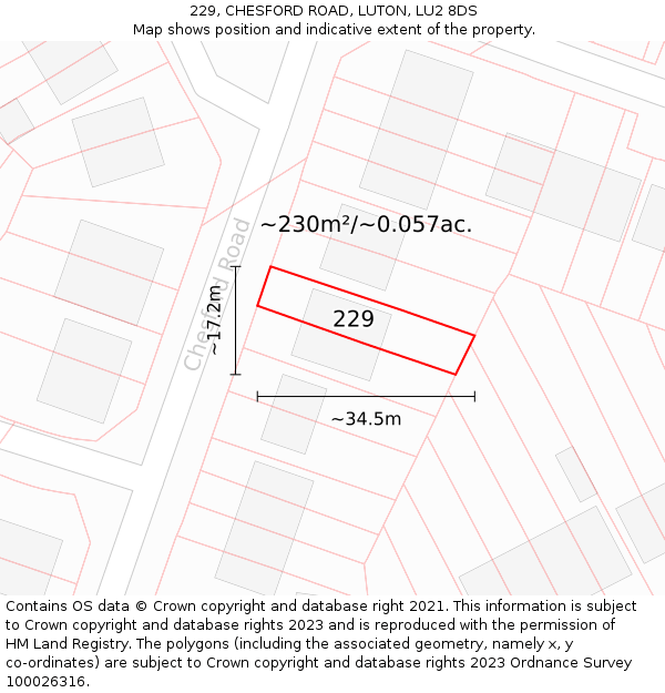 229, CHESFORD ROAD, LUTON, LU2 8DS: Plot and title map