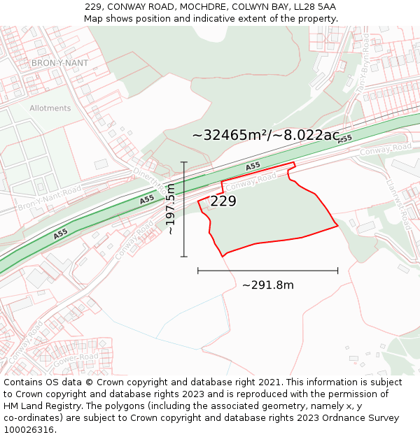 229, CONWAY ROAD, MOCHDRE, COLWYN BAY, LL28 5AA: Plot and title map
