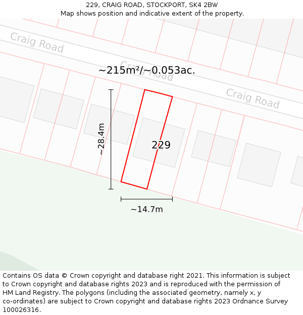 229, CRAIG ROAD, STOCKPORT, SK4 2BW: Plot and title map