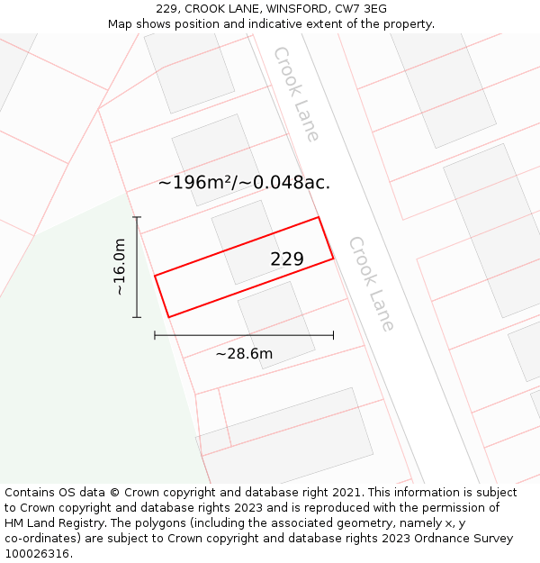229, CROOK LANE, WINSFORD, CW7 3EG: Plot and title map