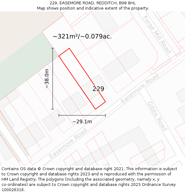 229, EASEMORE ROAD, REDDITCH, B98 8HL: Plot and title map