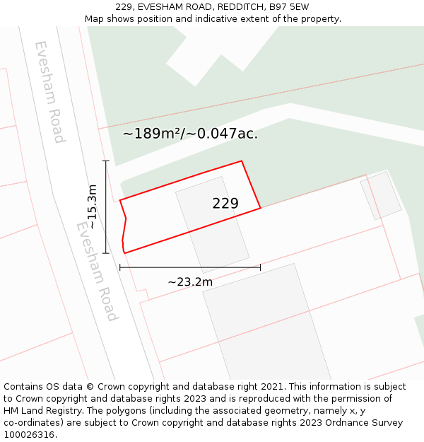 229, EVESHAM ROAD, REDDITCH, B97 5EW: Plot and title map