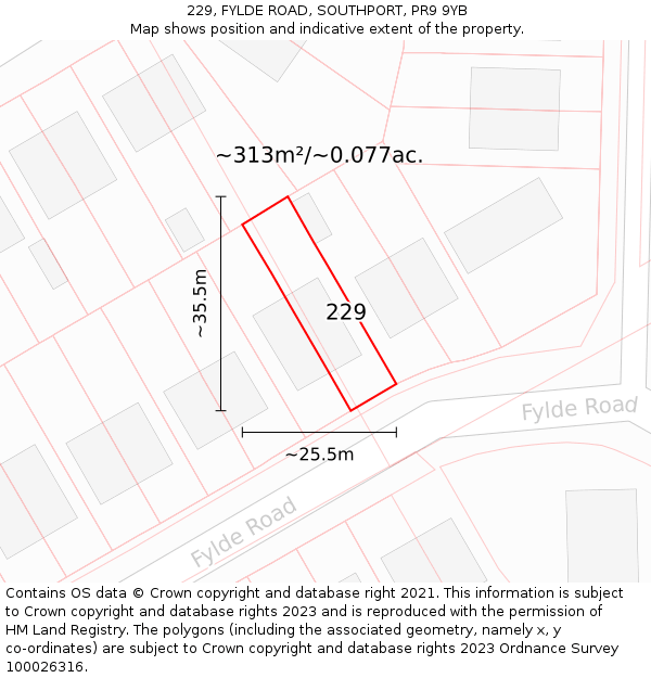 229, FYLDE ROAD, SOUTHPORT, PR9 9YB: Plot and title map