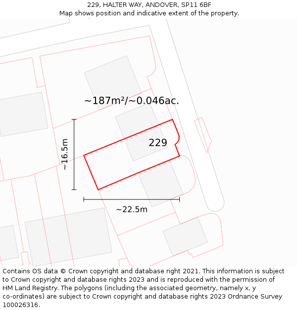 229, HALTER WAY, ANDOVER, SP11 6BF: Plot and title map