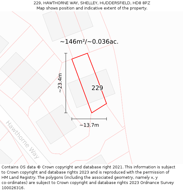 229, HAWTHORNE WAY, SHELLEY, HUDDERSFIELD, HD8 8PZ: Plot and title map