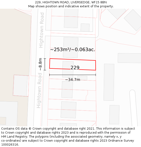 229, HIGHTOWN ROAD, LIVERSEDGE, WF15 8BN: Plot and title map