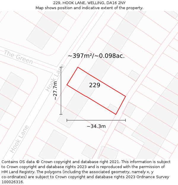 229, HOOK LANE, WELLING, DA16 2NY: Plot and title map
