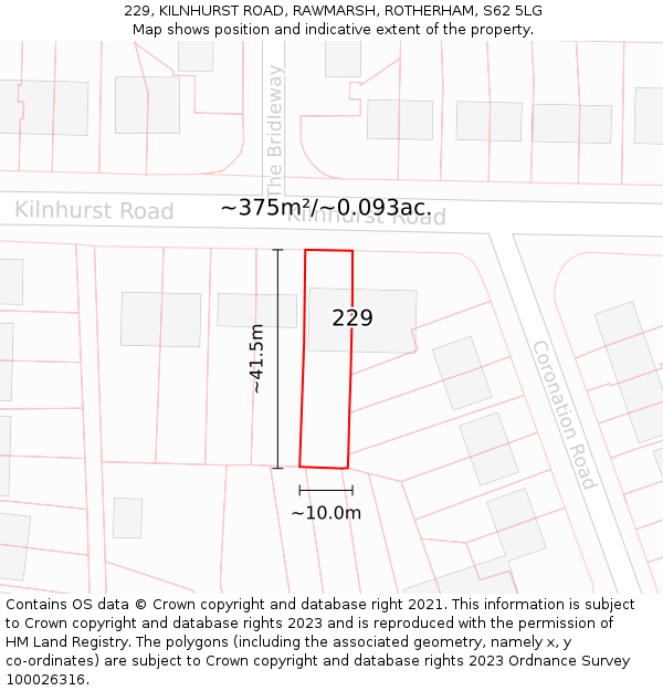 229, KILNHURST ROAD, RAWMARSH, ROTHERHAM, S62 5LG: Plot and title map