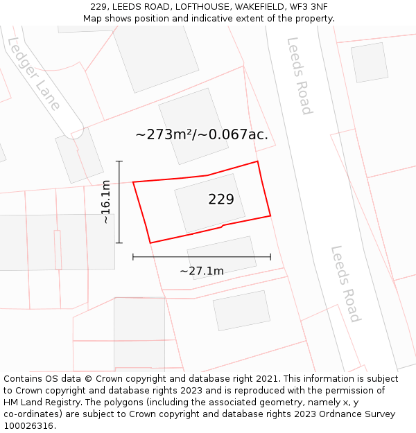 229, LEEDS ROAD, LOFTHOUSE, WAKEFIELD, WF3 3NF: Plot and title map
