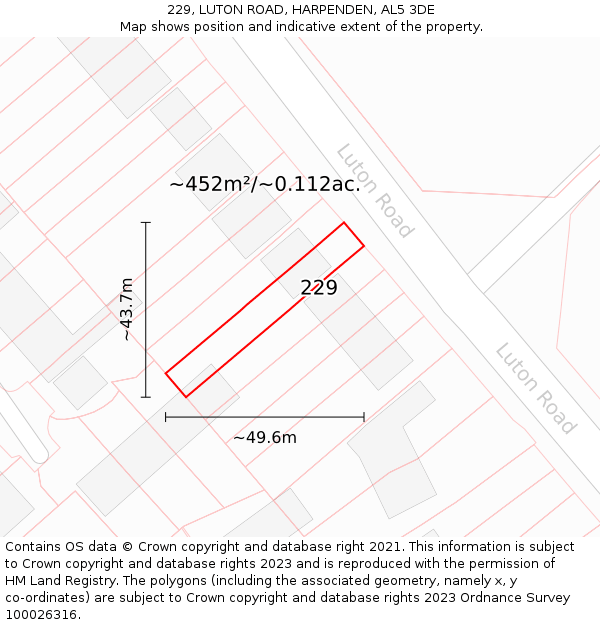 229, LUTON ROAD, HARPENDEN, AL5 3DE: Plot and title map