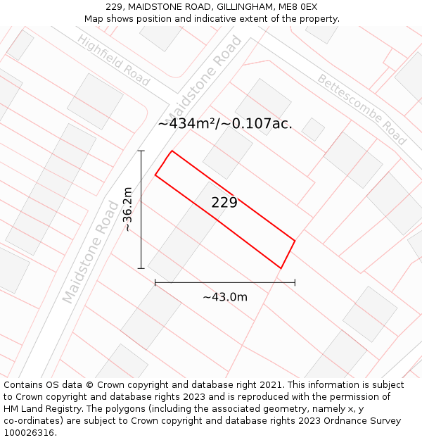 229, MAIDSTONE ROAD, GILLINGHAM, ME8 0EX: Plot and title map