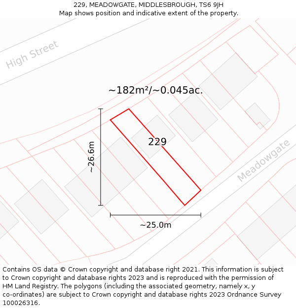 229, MEADOWGATE, MIDDLESBROUGH, TS6 9JH: Plot and title map