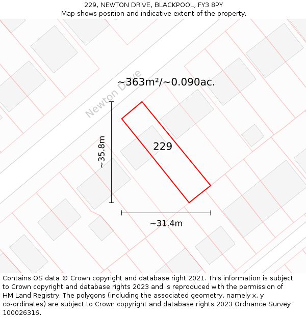 229, NEWTON DRIVE, BLACKPOOL, FY3 8PY: Plot and title map
