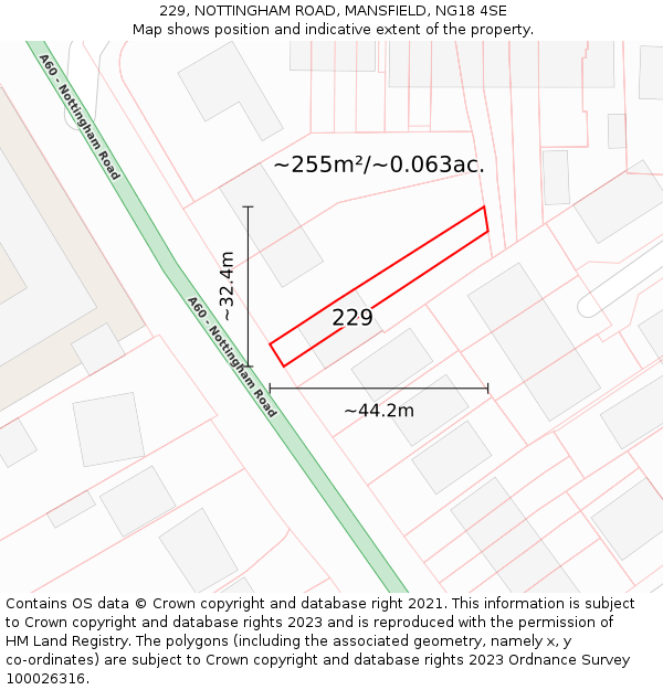 229, NOTTINGHAM ROAD, MANSFIELD, NG18 4SE: Plot and title map
