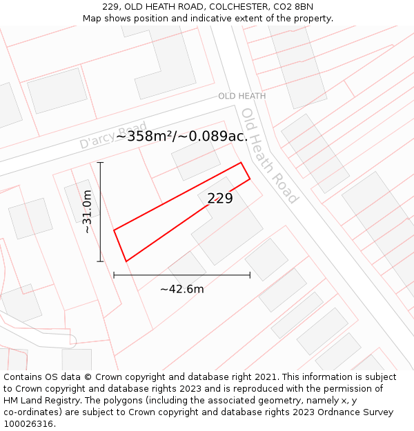 229, OLD HEATH ROAD, COLCHESTER, CO2 8BN: Plot and title map