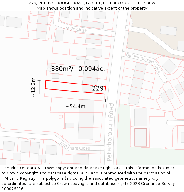 229, PETERBOROUGH ROAD, FARCET, PETERBOROUGH, PE7 3BW: Plot and title map