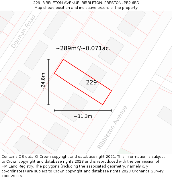 229, RIBBLETON AVENUE, RIBBLETON, PRESTON, PR2 6RD: Plot and title map