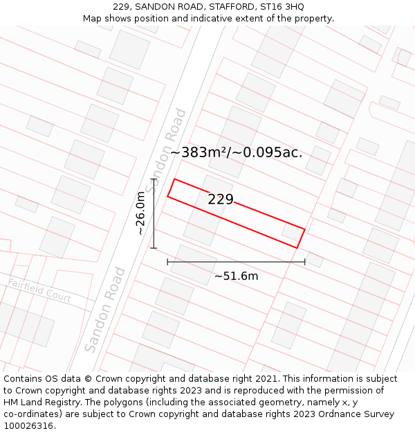229, SANDON ROAD, STAFFORD, ST16 3HQ: Plot and title map