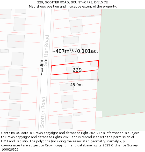 229, SCOTTER ROAD, SCUNTHORPE, DN15 7EJ: Plot and title map
