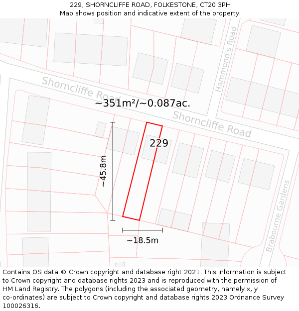 229, SHORNCLIFFE ROAD, FOLKESTONE, CT20 3PH: Plot and title map