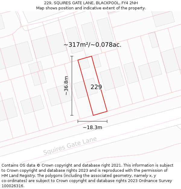 229, SQUIRES GATE LANE, BLACKPOOL, FY4 2NH: Plot and title map