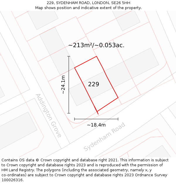 229, SYDENHAM ROAD, LONDON, SE26 5HH: Plot and title map