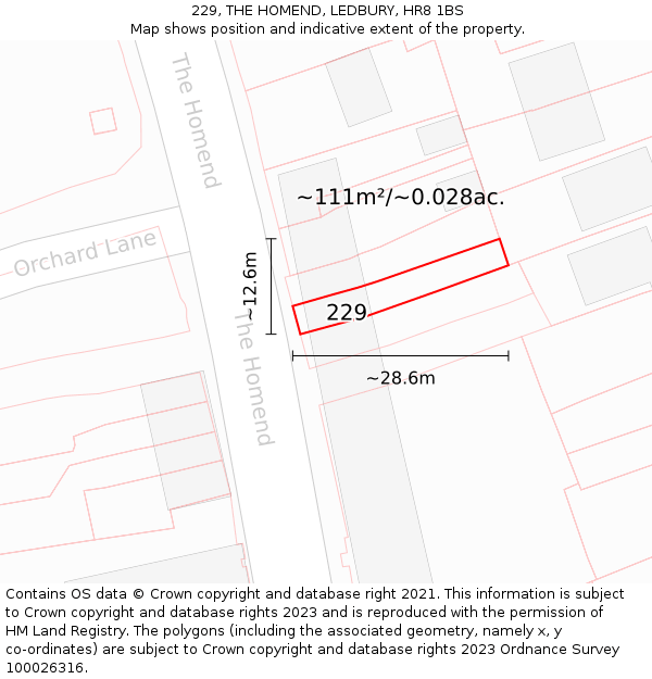 229, THE HOMEND, LEDBURY, HR8 1BS: Plot and title map