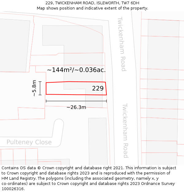 229, TWICKENHAM ROAD, ISLEWORTH, TW7 6DH: Plot and title map