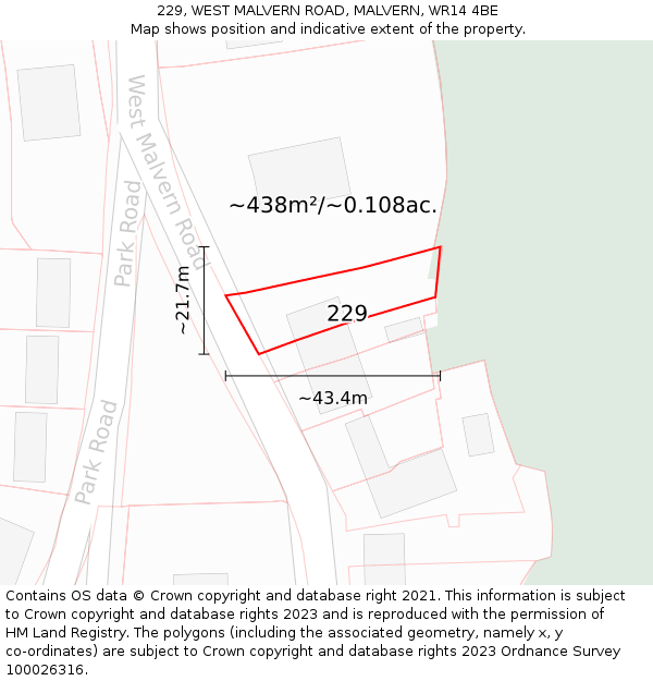 229, WEST MALVERN ROAD, MALVERN, WR14 4BE: Plot and title map