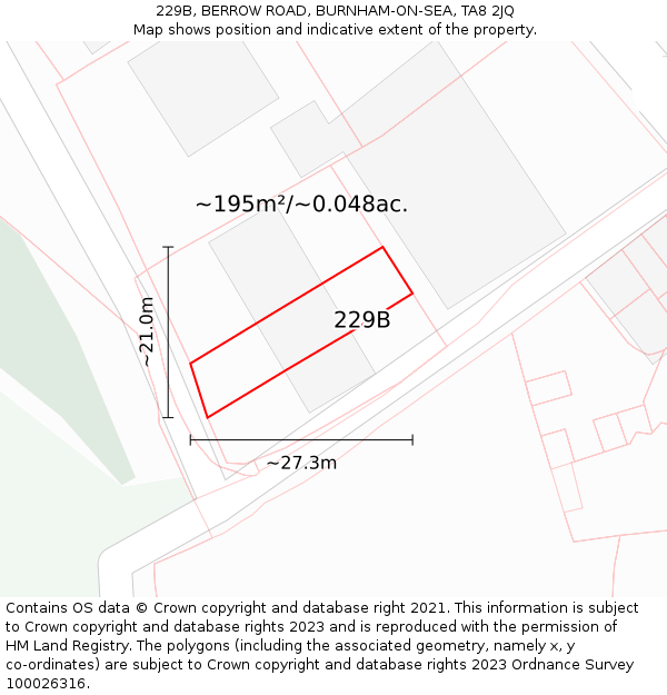 229B, BERROW ROAD, BURNHAM-ON-SEA, TA8 2JQ: Plot and title map
