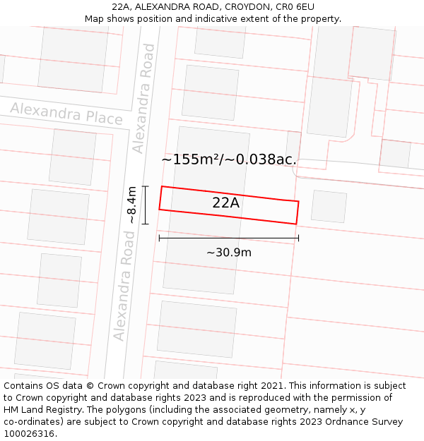 22A, ALEXANDRA ROAD, CROYDON, CR0 6EU: Plot and title map