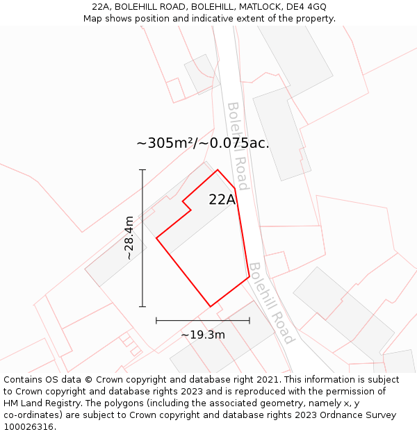 22A, BOLEHILL ROAD, BOLEHILL, MATLOCK, DE4 4GQ: Plot and title map