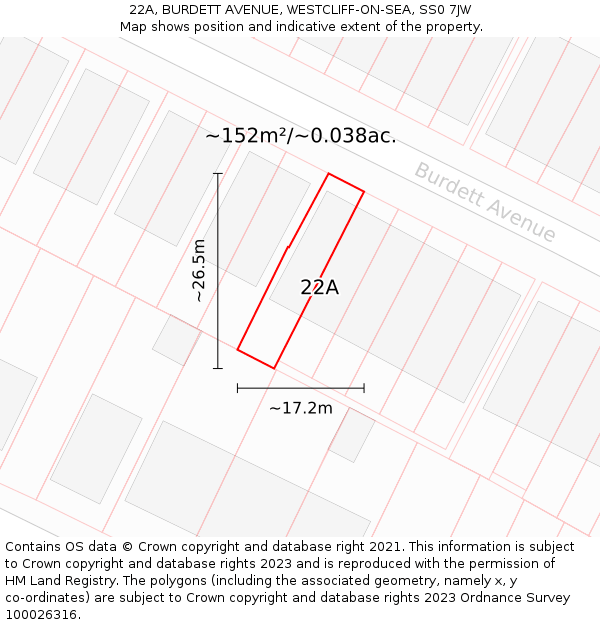 22A, BURDETT AVENUE, WESTCLIFF-ON-SEA, SS0 7JW: Plot and title map
