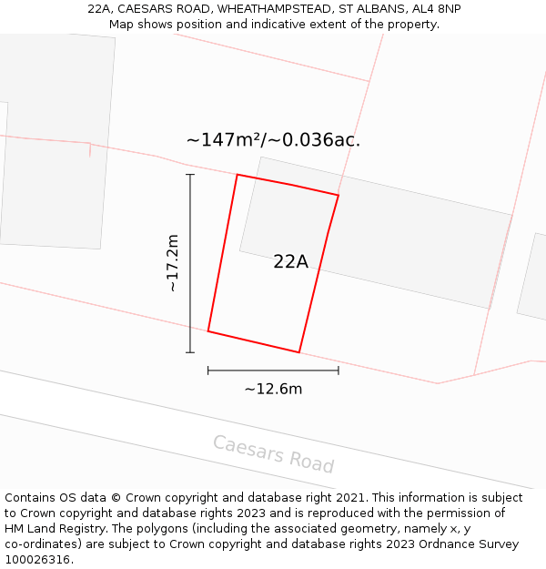 22A, CAESARS ROAD, WHEATHAMPSTEAD, ST ALBANS, AL4 8NP: Plot and title map