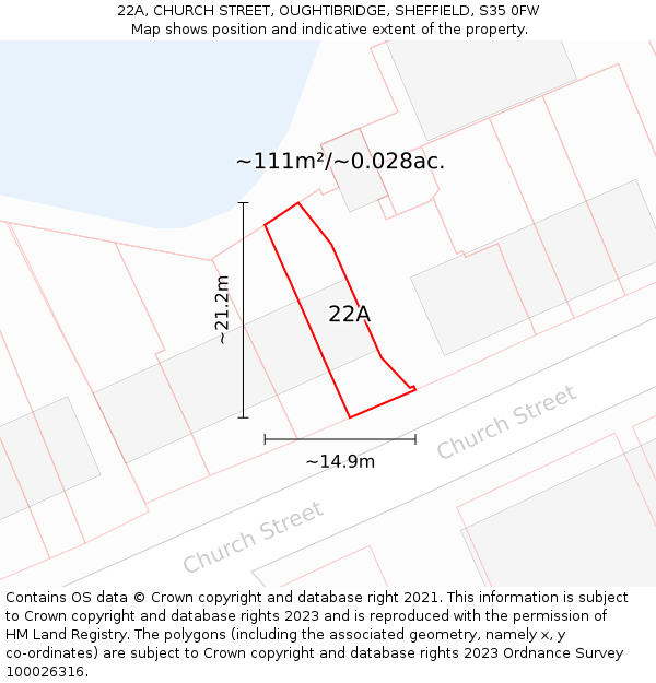 22A, CHURCH STREET, OUGHTIBRIDGE, SHEFFIELD, S35 0FW: Plot and title map