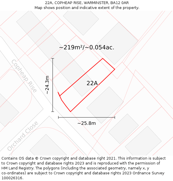 22A, COPHEAP RISE, WARMINSTER, BA12 0AR: Plot and title map