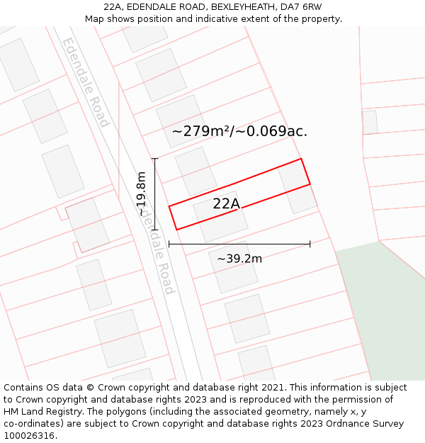 22A, EDENDALE ROAD, BEXLEYHEATH, DA7 6RW: Plot and title map