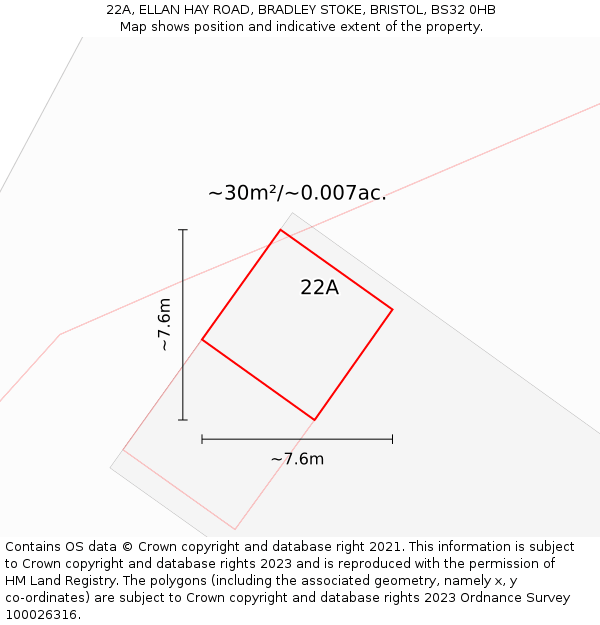22A, ELLAN HAY ROAD, BRADLEY STOKE, BRISTOL, BS32 0HB: Plot and title map