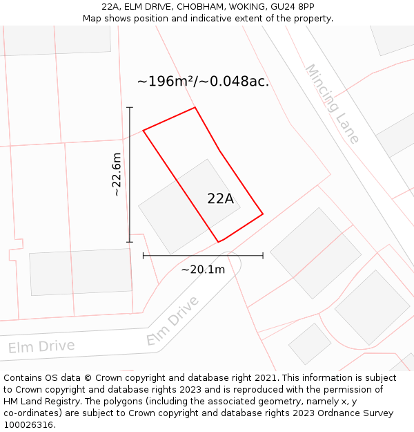 22A, ELM DRIVE, CHOBHAM, WOKING, GU24 8PP: Plot and title map