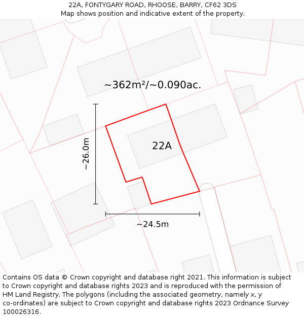 22A, FONTYGARY ROAD, RHOOSE, BARRY, CF62 3DS: Plot and title map