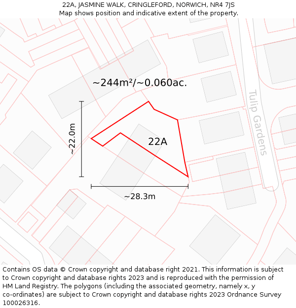 22A, JASMINE WALK, CRINGLEFORD, NORWICH, NR4 7JS: Plot and title map