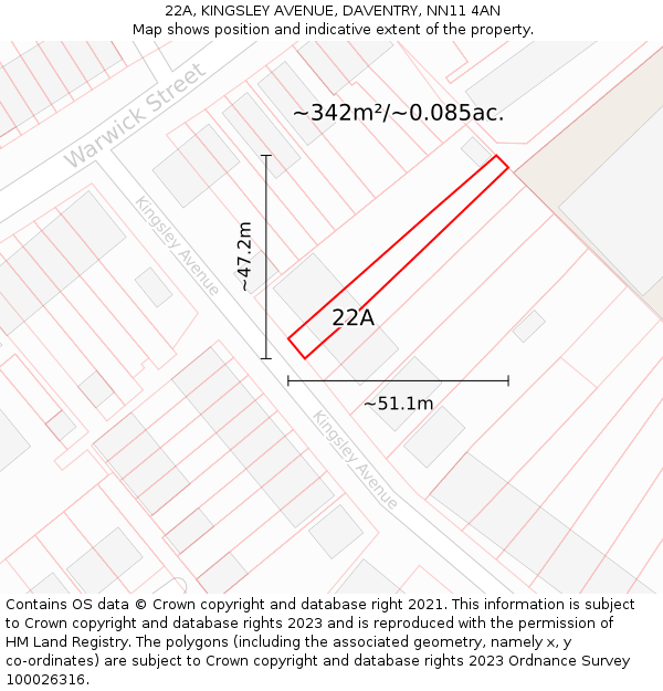 22A, KINGSLEY AVENUE, DAVENTRY, NN11 4AN: Plot and title map