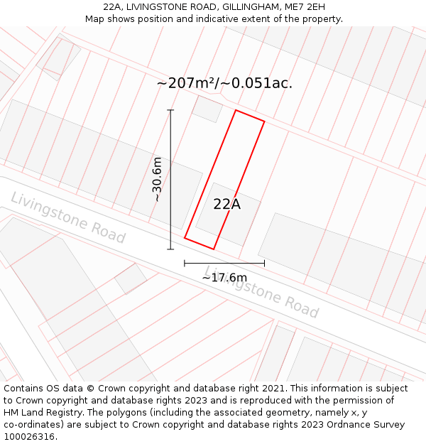 22A, LIVINGSTONE ROAD, GILLINGHAM, ME7 2EH: Plot and title map