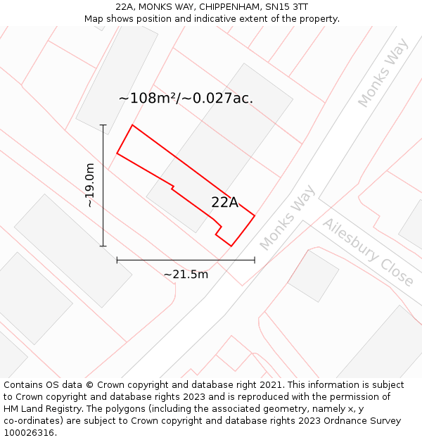 22A, MONKS WAY, CHIPPENHAM, SN15 3TT: Plot and title map