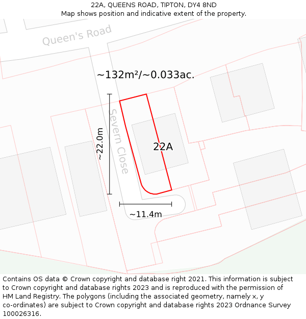 22A, QUEENS ROAD, TIPTON, DY4 8ND: Plot and title map