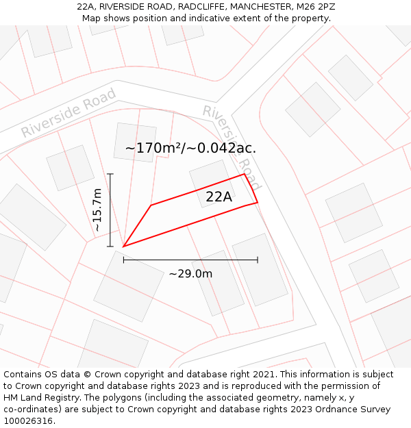 22A, RIVERSIDE ROAD, RADCLIFFE, MANCHESTER, M26 2PZ: Plot and title map